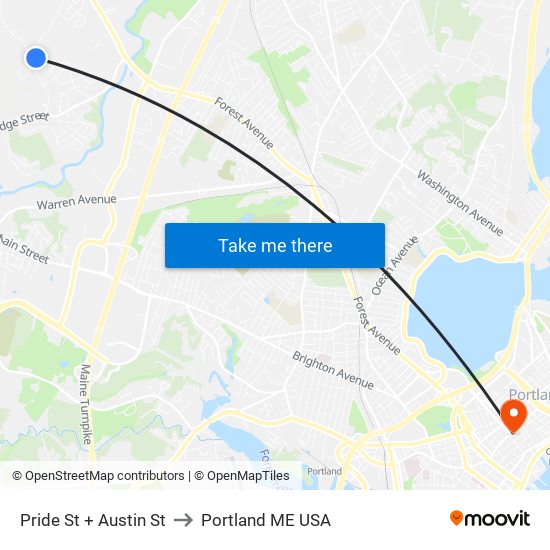 Pride St + Austin St to Portland ME USA map