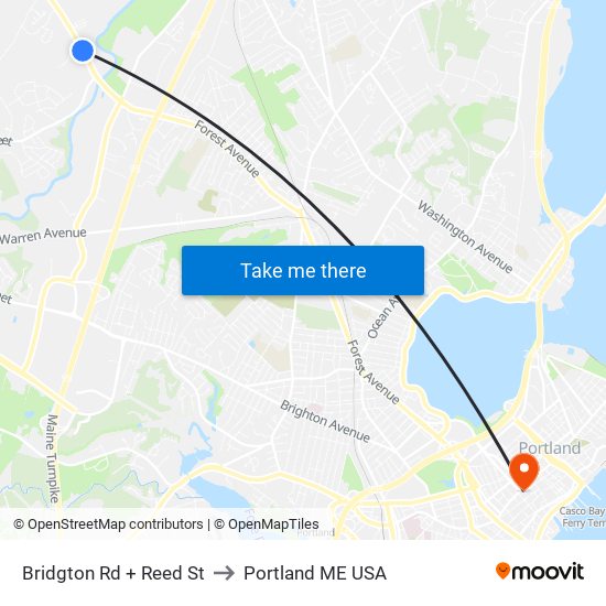 Bridgton Rd + Reed St to Portland ME USA map