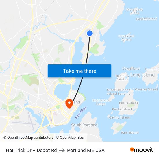 Hat Trick Dr + Depot Rd to Portland ME USA map