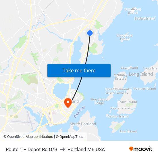 Route 1 + Depot Rd O/B to Portland ME USA map