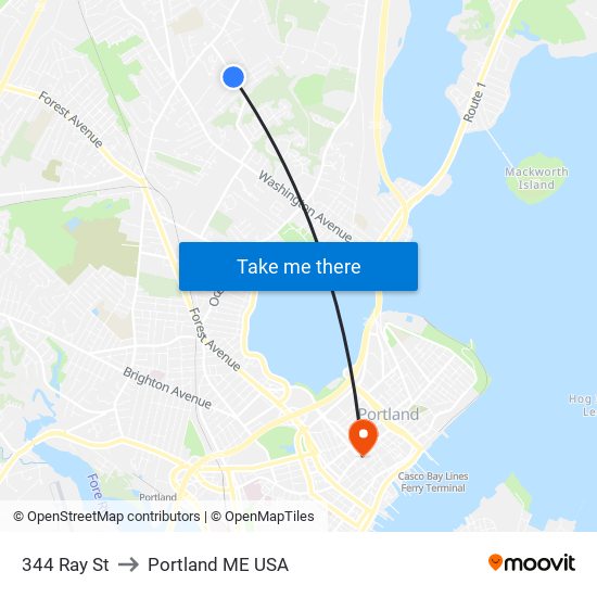 344 Ray St to Portland ME USA map