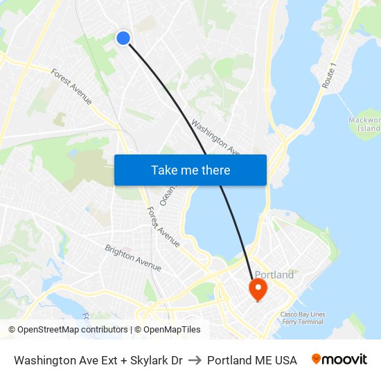 Washington Ave Ext + Skylark Dr to Portland ME USA map