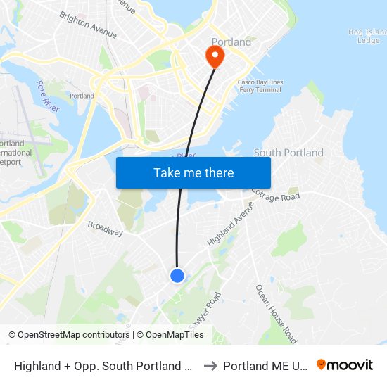 Highland + Opp. South Portland H.S. to Portland ME USA map