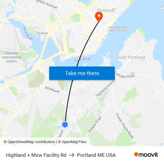 Highland + Msw Facility Rd to Portland ME USA map