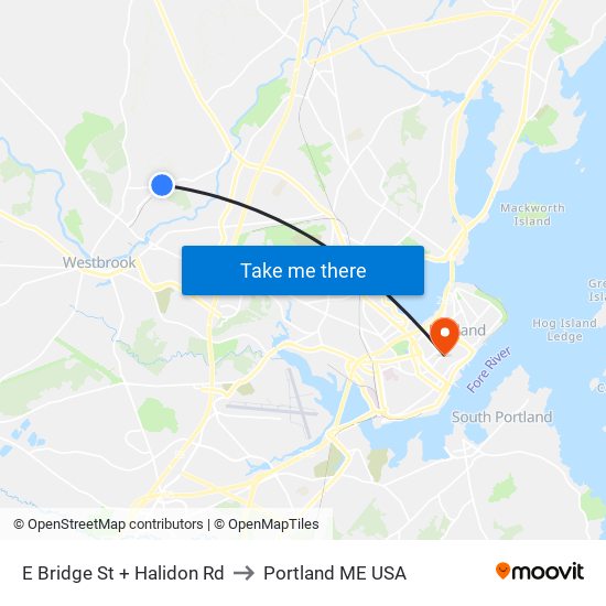 E Bridge St + Halidon Rd to Portland ME USA map