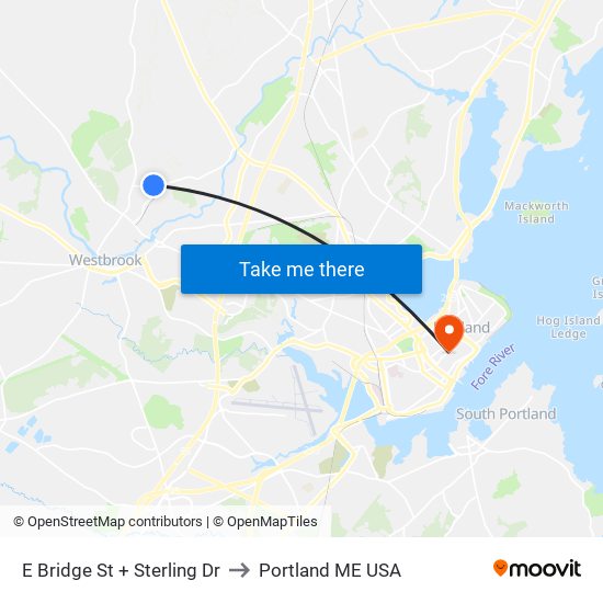 E Bridge St + Sterling Dr to Portland ME USA map