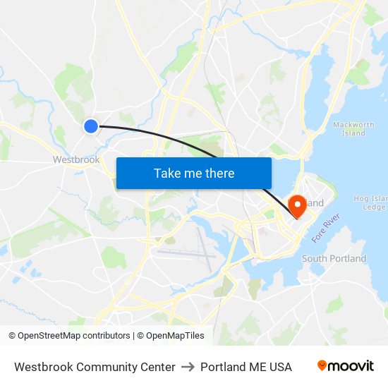 Westbrook Community Center to Portland ME USA map