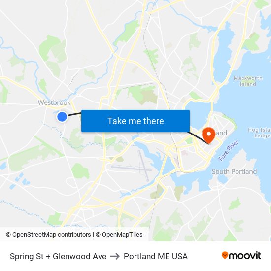 Spring St + Glenwood Ave to Portland ME USA map