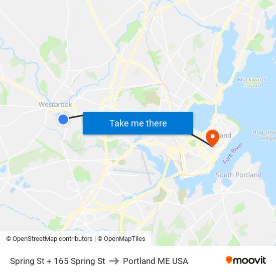 Spring St + 165 Spring St to Portland ME USA map