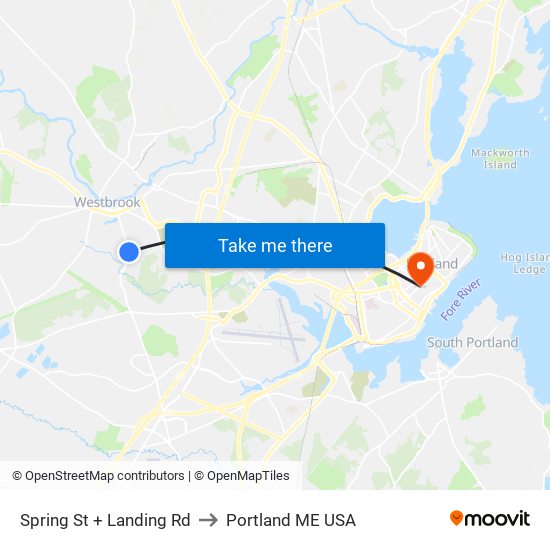 Spring St + Landing Rd to Portland ME USA map