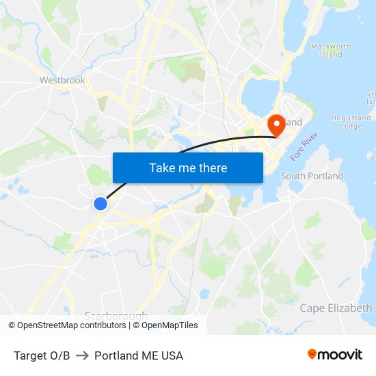 Target O/B to Portland ME USA map