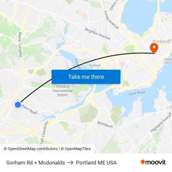 Gorham Rd + Mcdonalds to Portland ME USA map