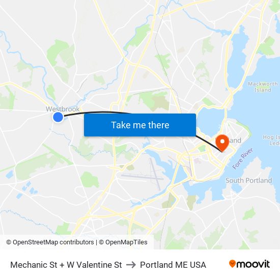 Mechanic St + W Valentine St to Portland ME USA map