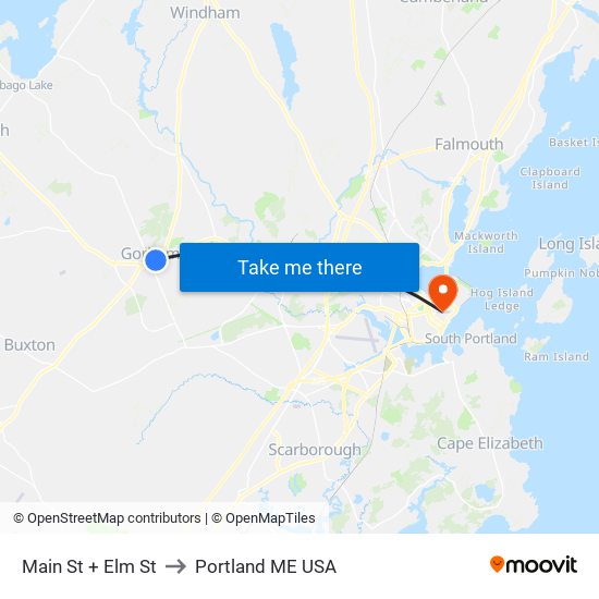 Main St + Elm St to Portland ME USA map