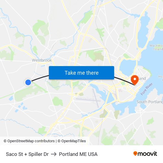 Saco St + Spiller Dr to Portland ME USA map