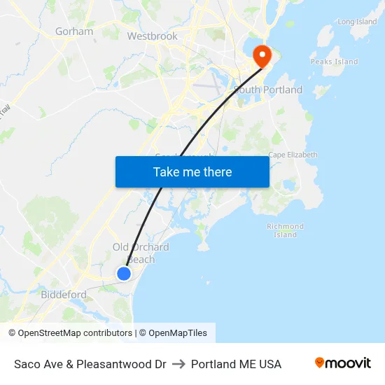Saco Ave & Pleasantwood Dr to Portland ME USA map