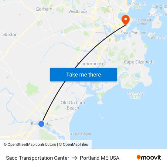 Saco Transportation Center to Portland ME USA map