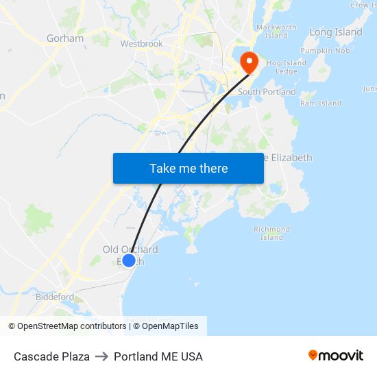 Cascade Plaza to Portland ME USA map