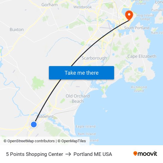 5 Points Shopping Center to Portland ME USA map