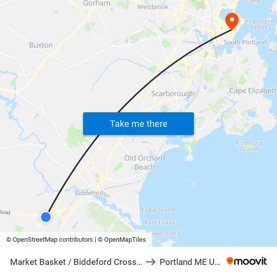 Market Basket / Biddeford Crossing to Portland ME USA map