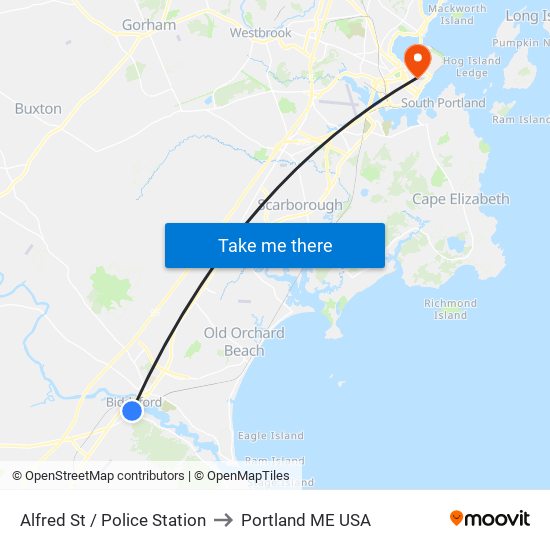 Alfred St / Police Station to Portland ME USA map