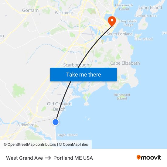 West Grand Ave to Portland ME USA map