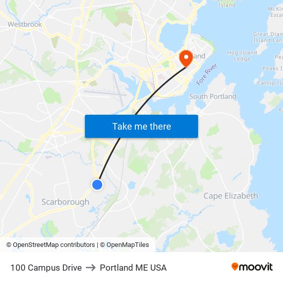 100 Campus Drive to Portland ME USA map