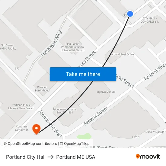 Portland City Hall to Portland ME USA map