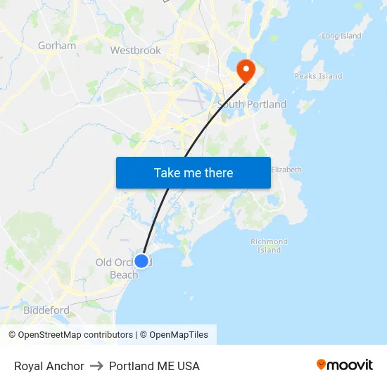 Royal Anchor to Portland ME USA map