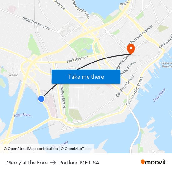 Mercy at the Fore to Portland ME USA map