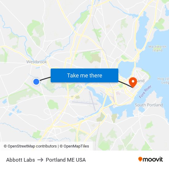 Abbott Labs to Portland ME USA map