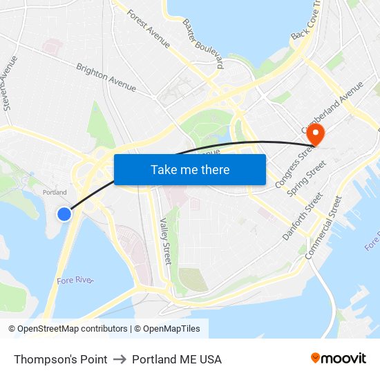 Thompson's Point to Portland ME USA map