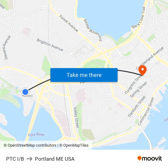 PTC I/B to Portland ME USA map