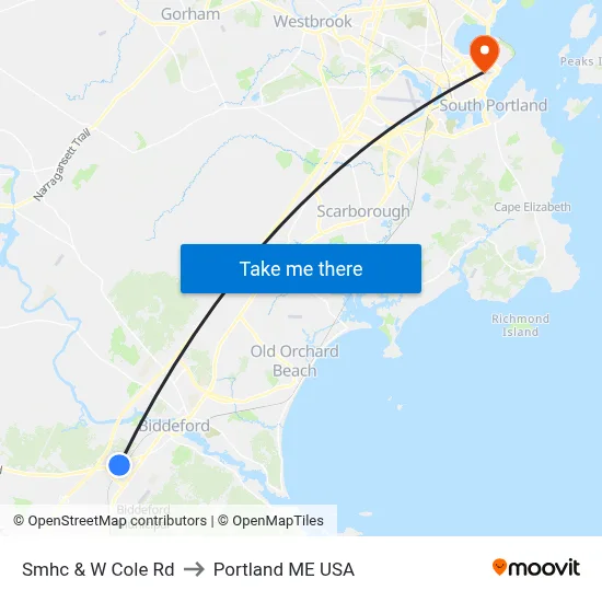 Smhc & W Cole Rd to Portland ME USA map