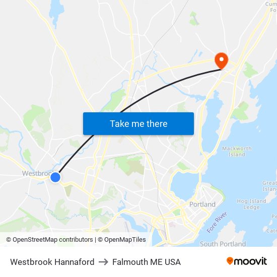 Westbrook Hannaford to Falmouth ME USA map