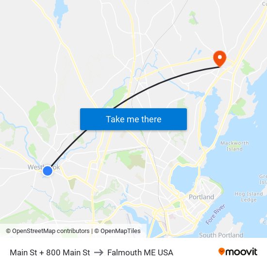 Main St + 800 Main St to Falmouth ME USA map