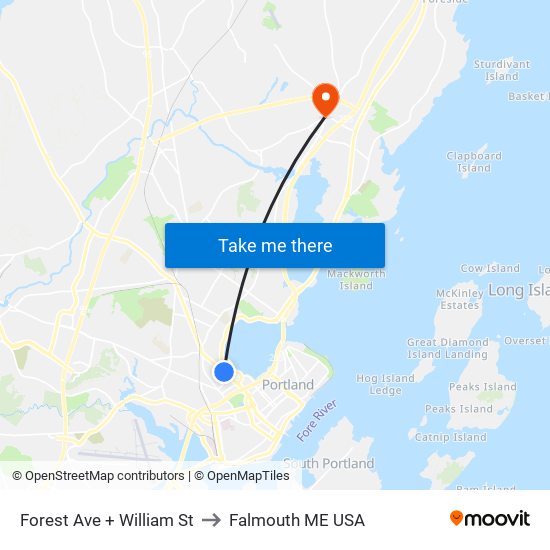 Forest Ave + William St to Falmouth ME USA map