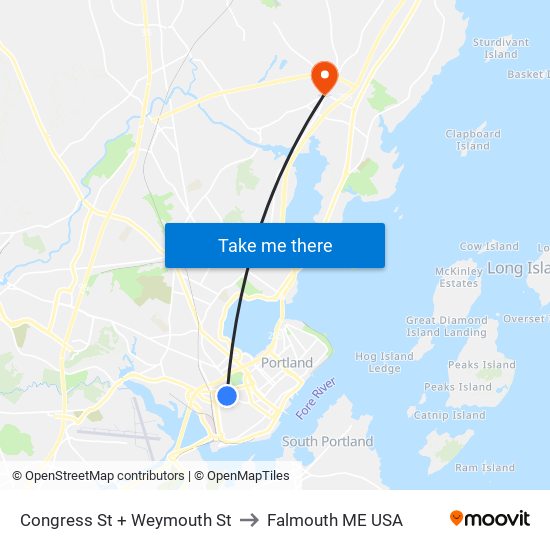 Congress St + Weymouth St to Falmouth ME USA map