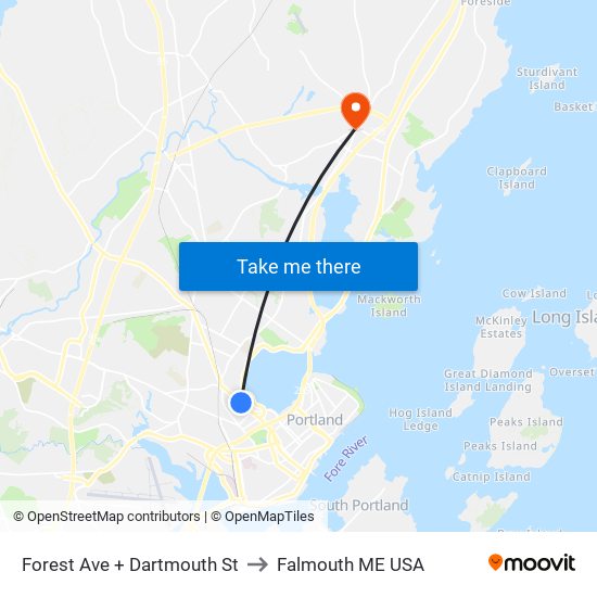 Forest Ave + Dartmouth St to Falmouth ME USA map