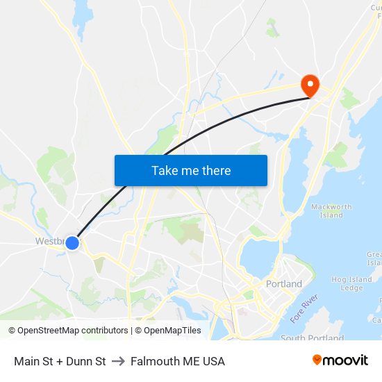 Main St + Dunn St to Falmouth ME USA map