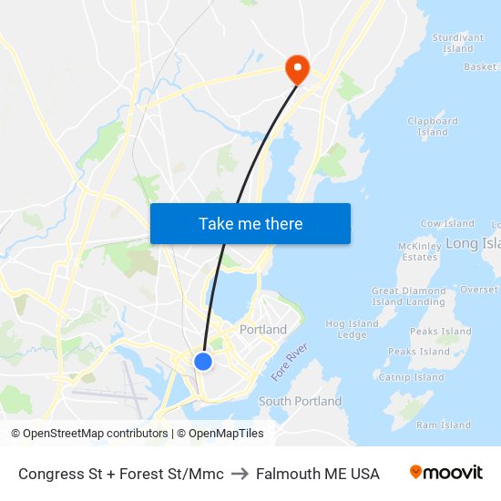 Congress St + Valley St to Falmouth ME USA map