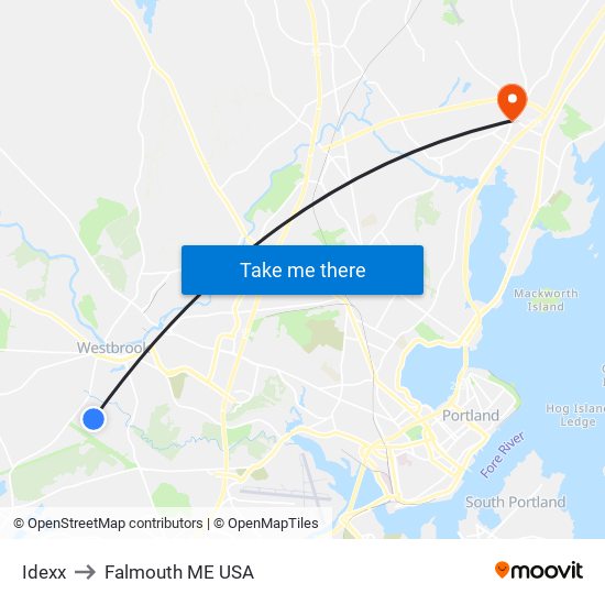 Idexx to Falmouth ME USA map