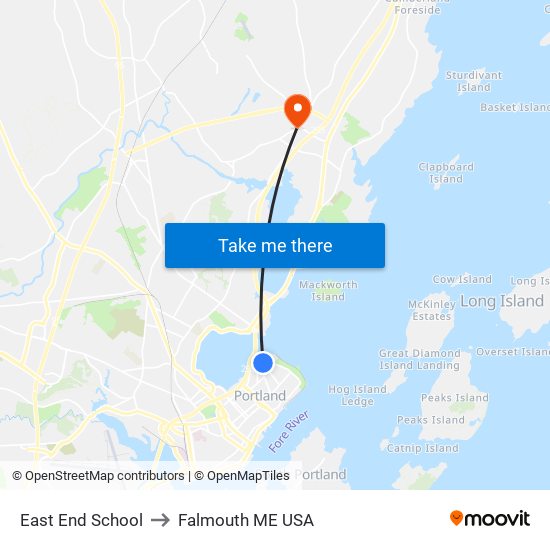 East End School to Falmouth ME USA map