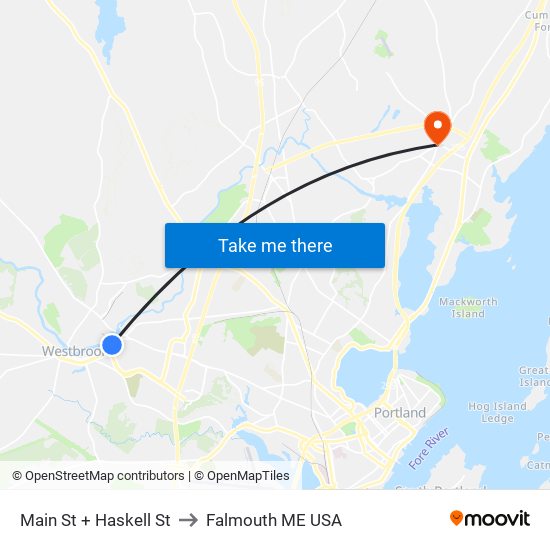 Main St + Haskell St to Falmouth ME USA map