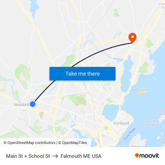 Main St + School St to Falmouth ME USA map