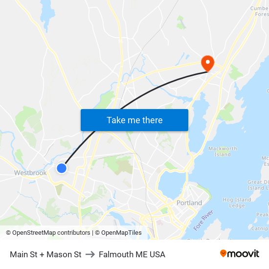 Main St + Mason St to Falmouth ME USA map