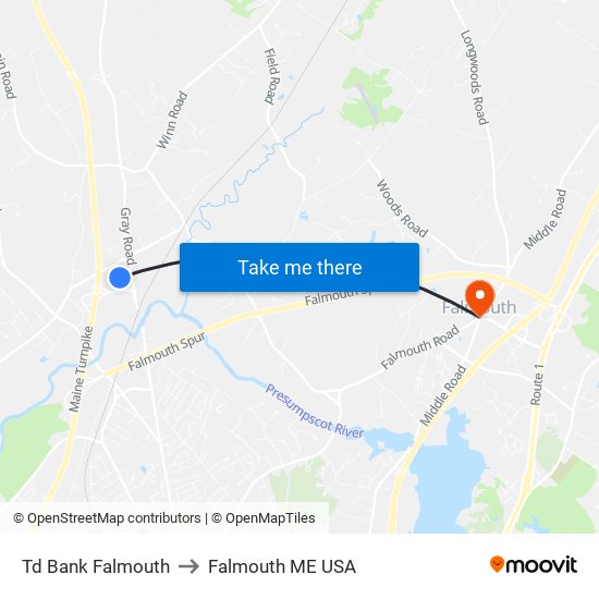 Td Bank Falmouth to Falmouth ME USA map