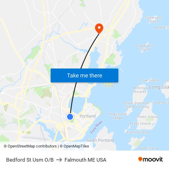 Bedford St Usm O/B to Falmouth ME USA map