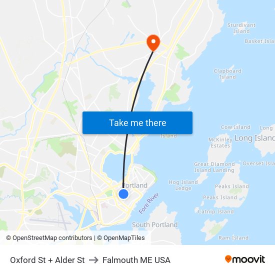 Oxford St + Alder St to Falmouth ME USA map