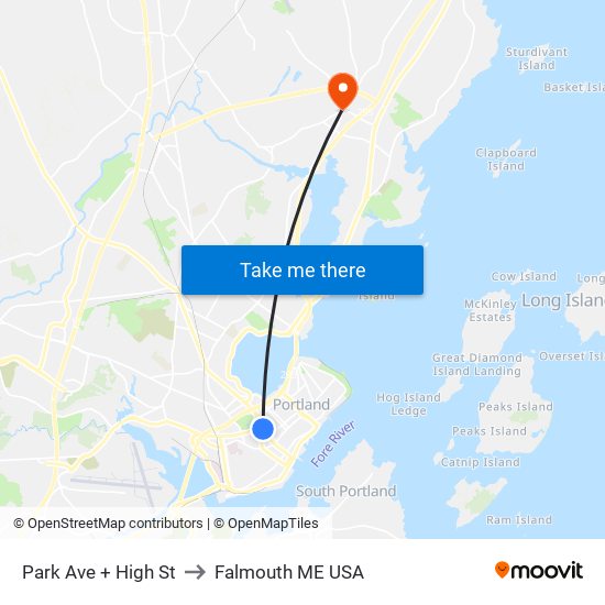 Park Ave + High St to Falmouth ME USA map